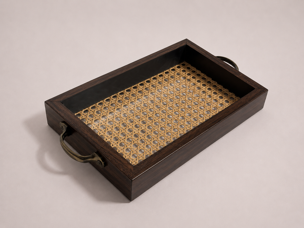 Dark-Wood Woven Tray