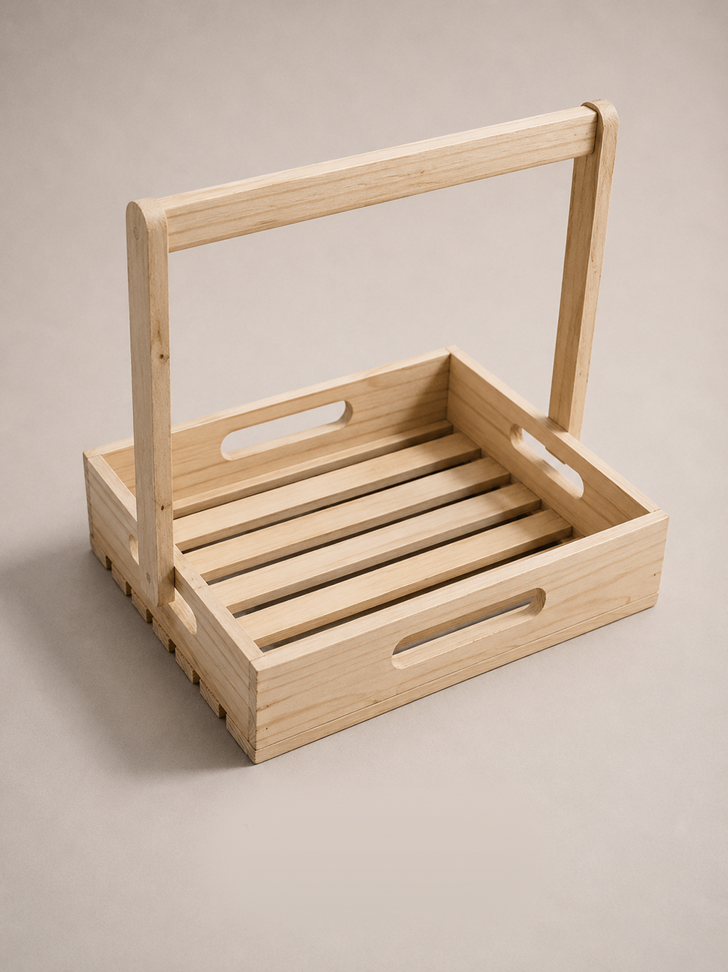 Wooden Rectangular Basket with Tall Handel