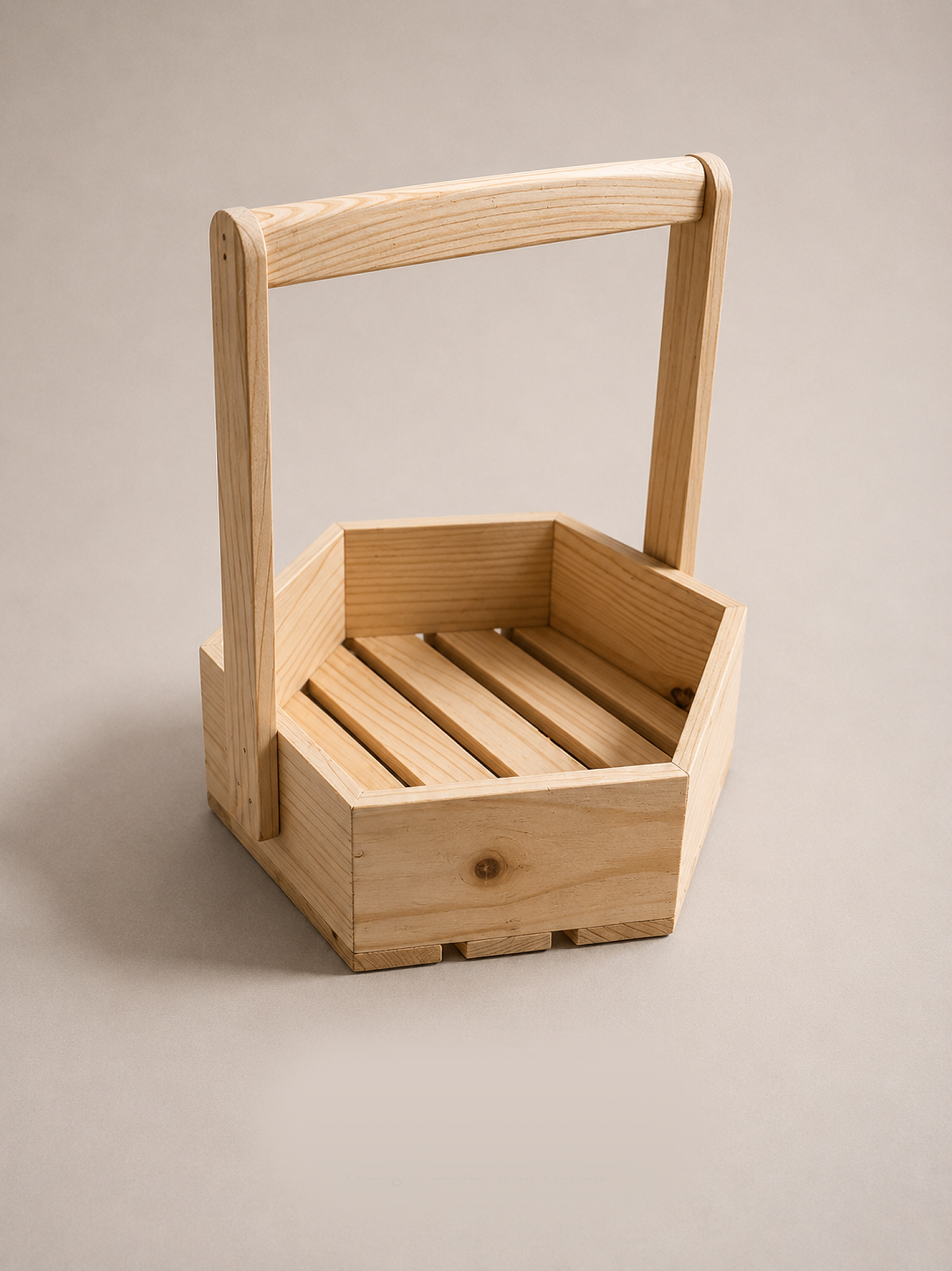 Handcrafted Hexa Wooden Basket with Tall Handle